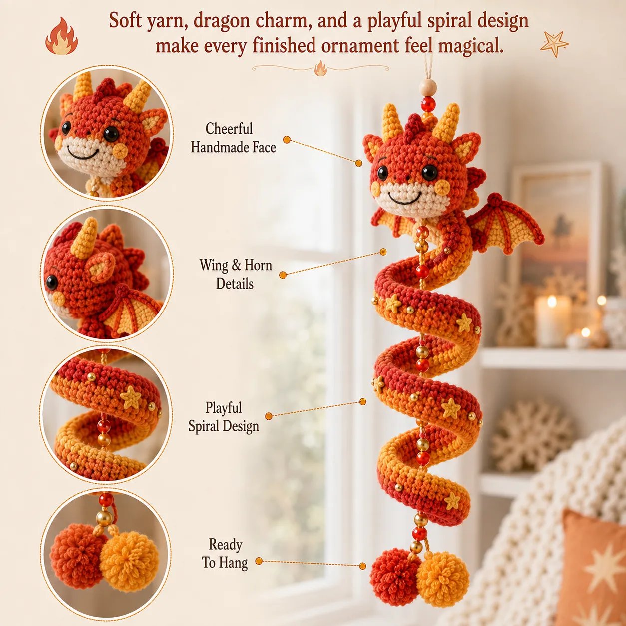 ⏳ Last Day 49% OFF – 🐉 Beginner-Friendly DIY Enchanted Dragon Spiral Hanging Ornament Kit | Complete Kit with All Tools & Step-by-Step Guide Included 💕