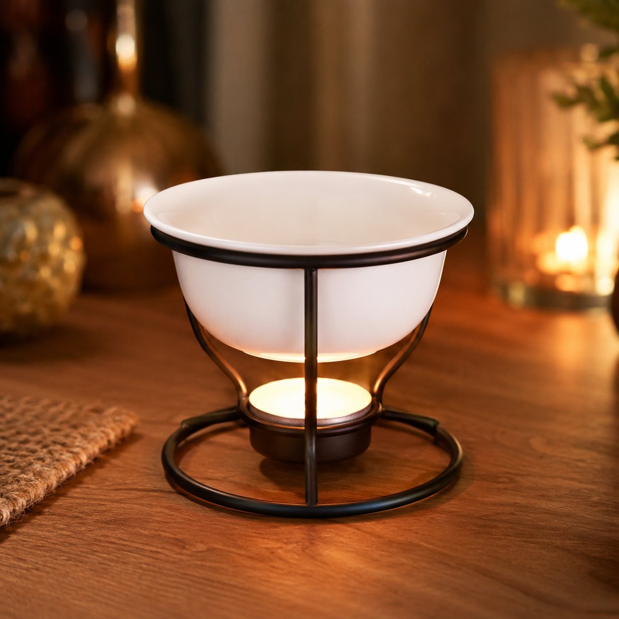 Halloween Caramel Apple Dip Station - Hanging Witch Cauldron & Ceramic Candlelit Fondue Warmer Set