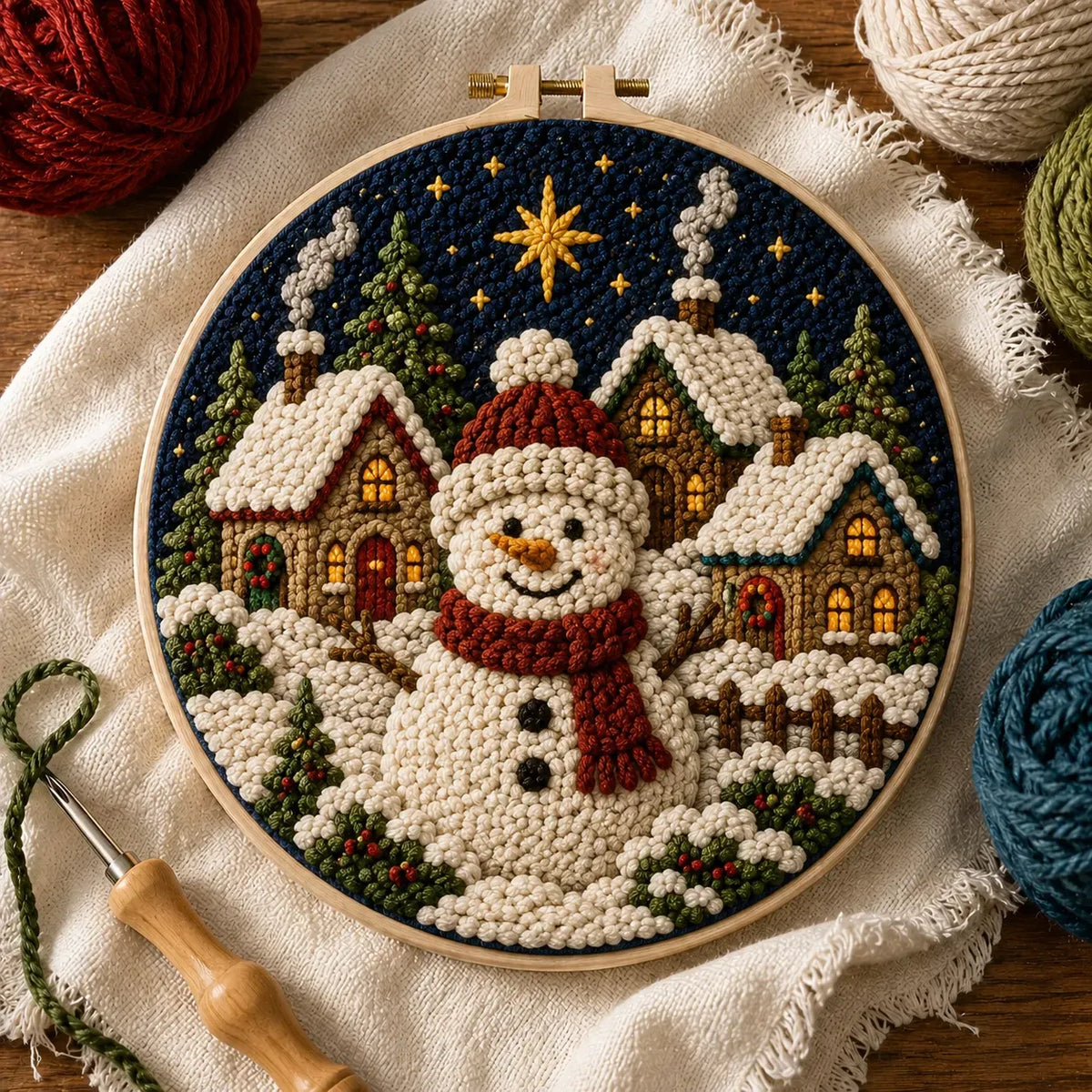 ⏳ Last Day 49% OFF – 🎄Beginner-Friendly Christmas Punch Needle DIY Kit | Complete Kit with Pre-Printed Fabric, Wooden Hoop, Thick Yarn, Punch Needle Tool & Step-by-Step Guide Included 💕