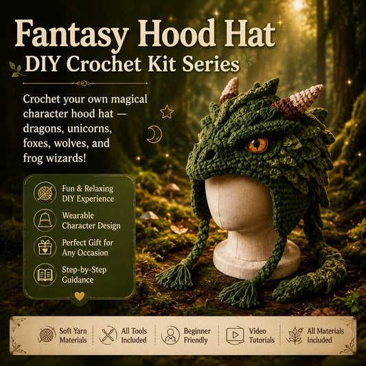 🔥LAST DAY 49% OFF - 🧵Fantasy Hood Hat DIY Crochet Kit – Create Your Own Magical Wearable Character Hat🎁Beginner Friendly