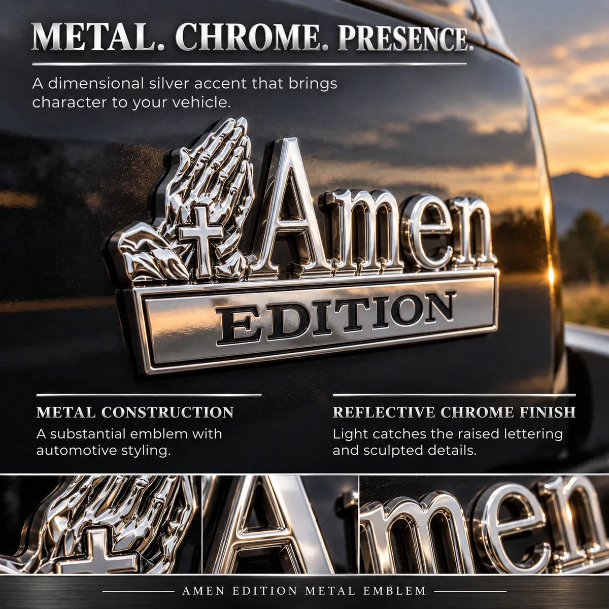 ⏳ Last Day 49% OFF – ✝️ Amen Edition Metal Emblem | 3D Chrome Cross & Wings Badge with 3M VHB Adhesive for Pickups, SUVs & Tailgates 🚘