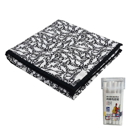 🎨 Fuzzy Velvet Coloring Blanket with 24 Markers | 8 Designs