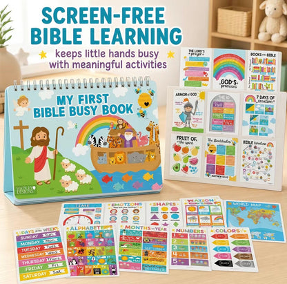 ✝️ Bible Busy Book for Toddlers | Montessori Christian Quiet Book with 152 Velcro Pieces & 15 Faith Activities