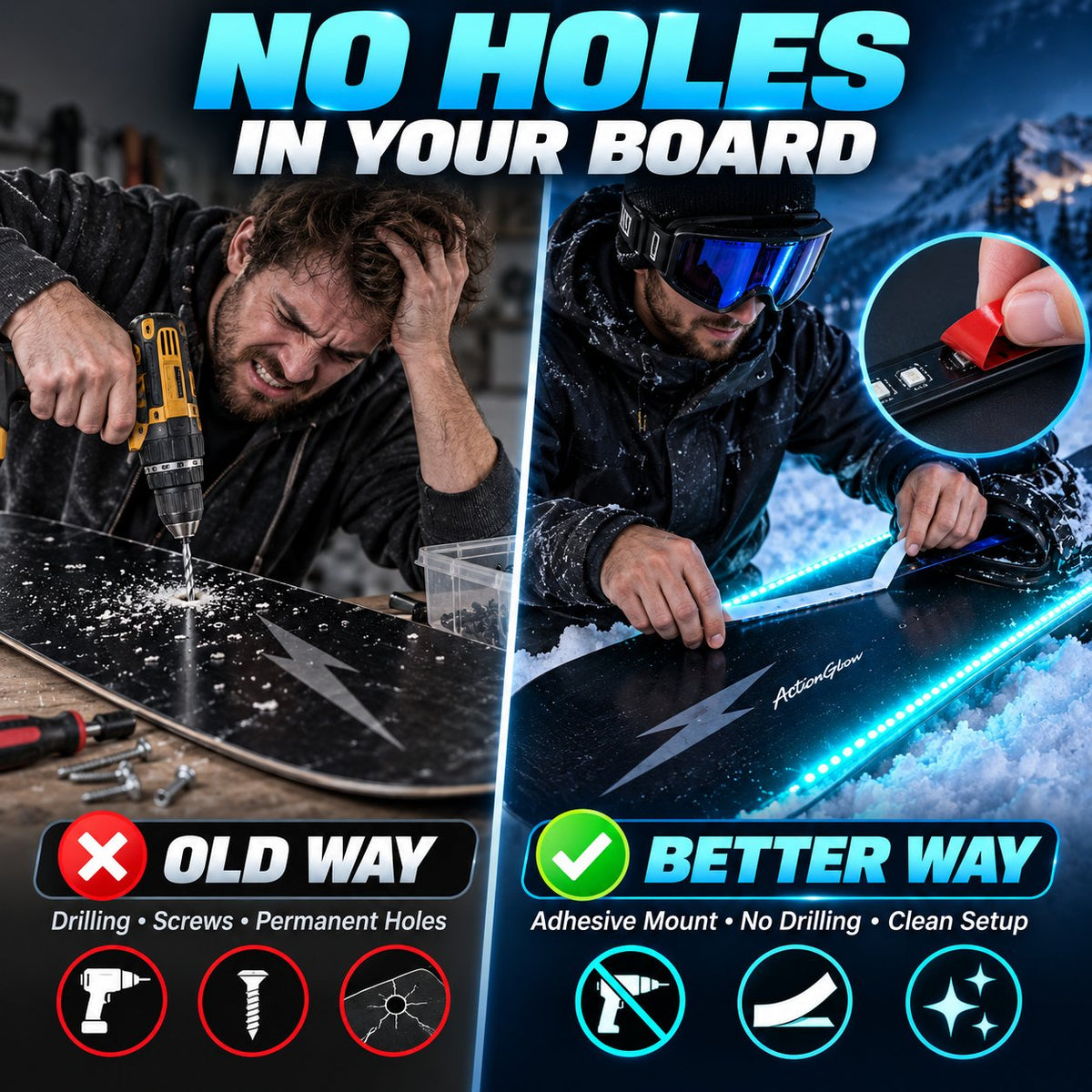 Waterproof LED Snowboard Lights – 7-Color Underglow Kit with 3 Brightness Levels & Easy 5-Minute Install