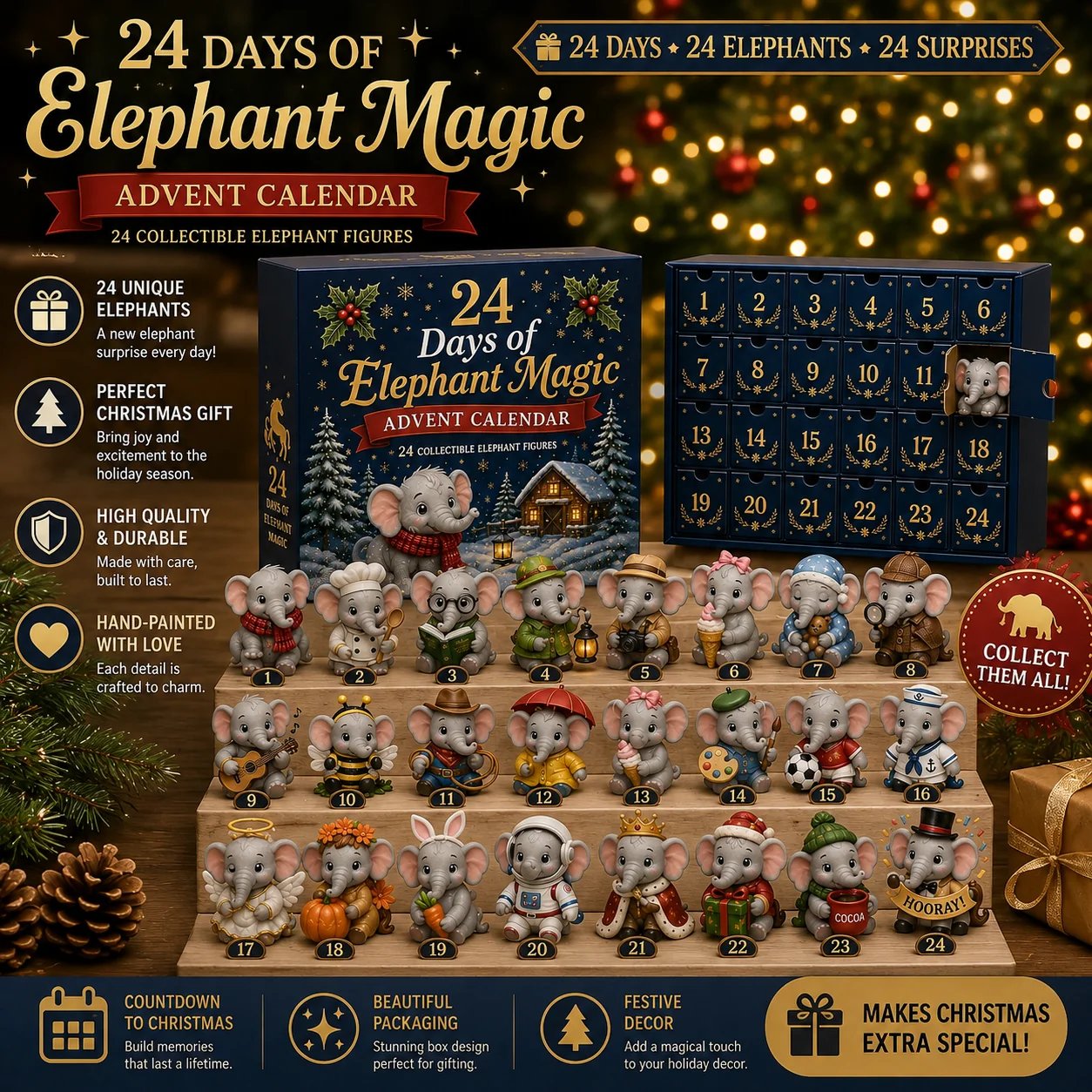 24 Days of Elephant Magic Advent Calendar – 24 Collectible Surprises