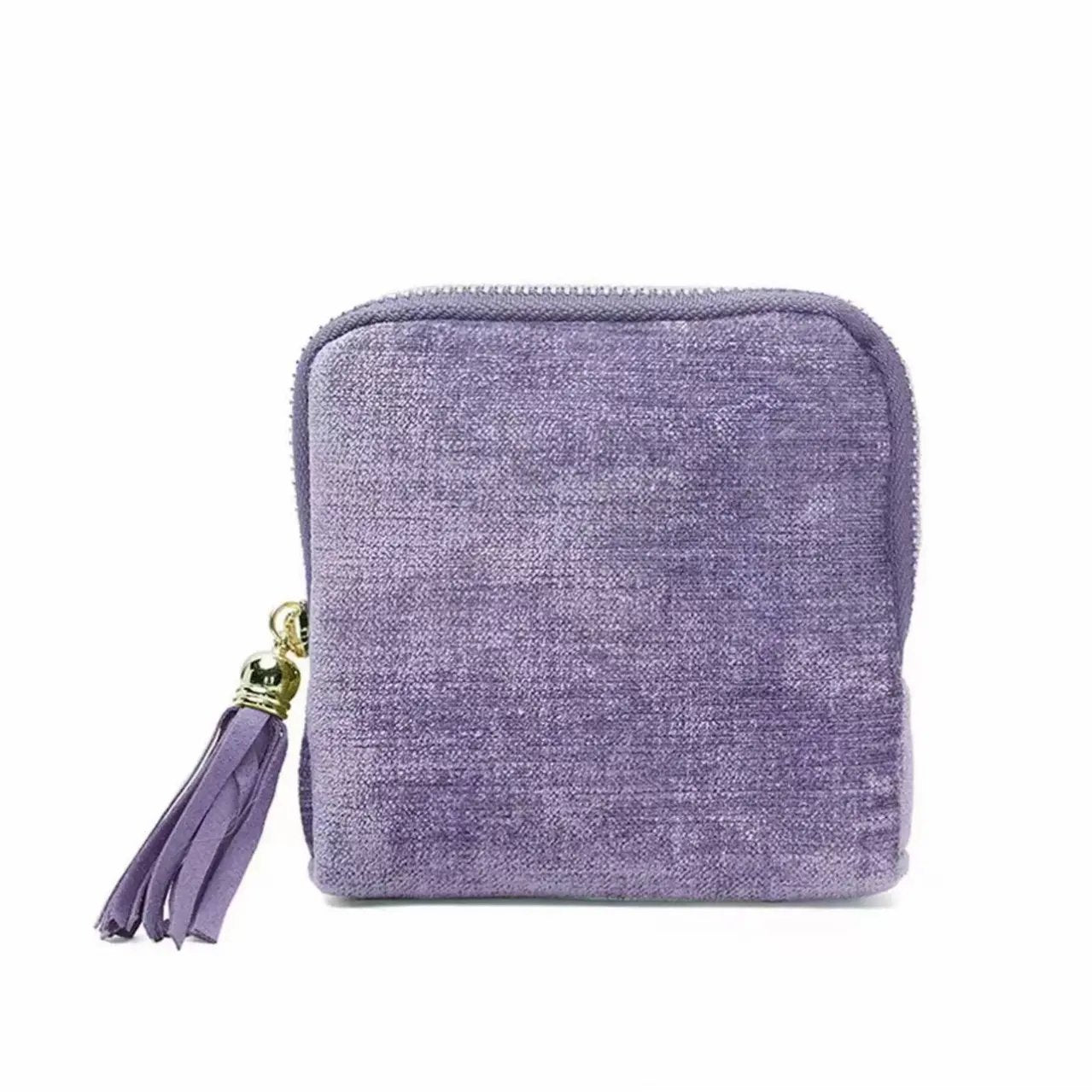 2 PCS jewelry zippered pocket case Travel Jewelry Bag Portable Organizer with 5 Compartments Velvet Satin Lining Tassel Zipper