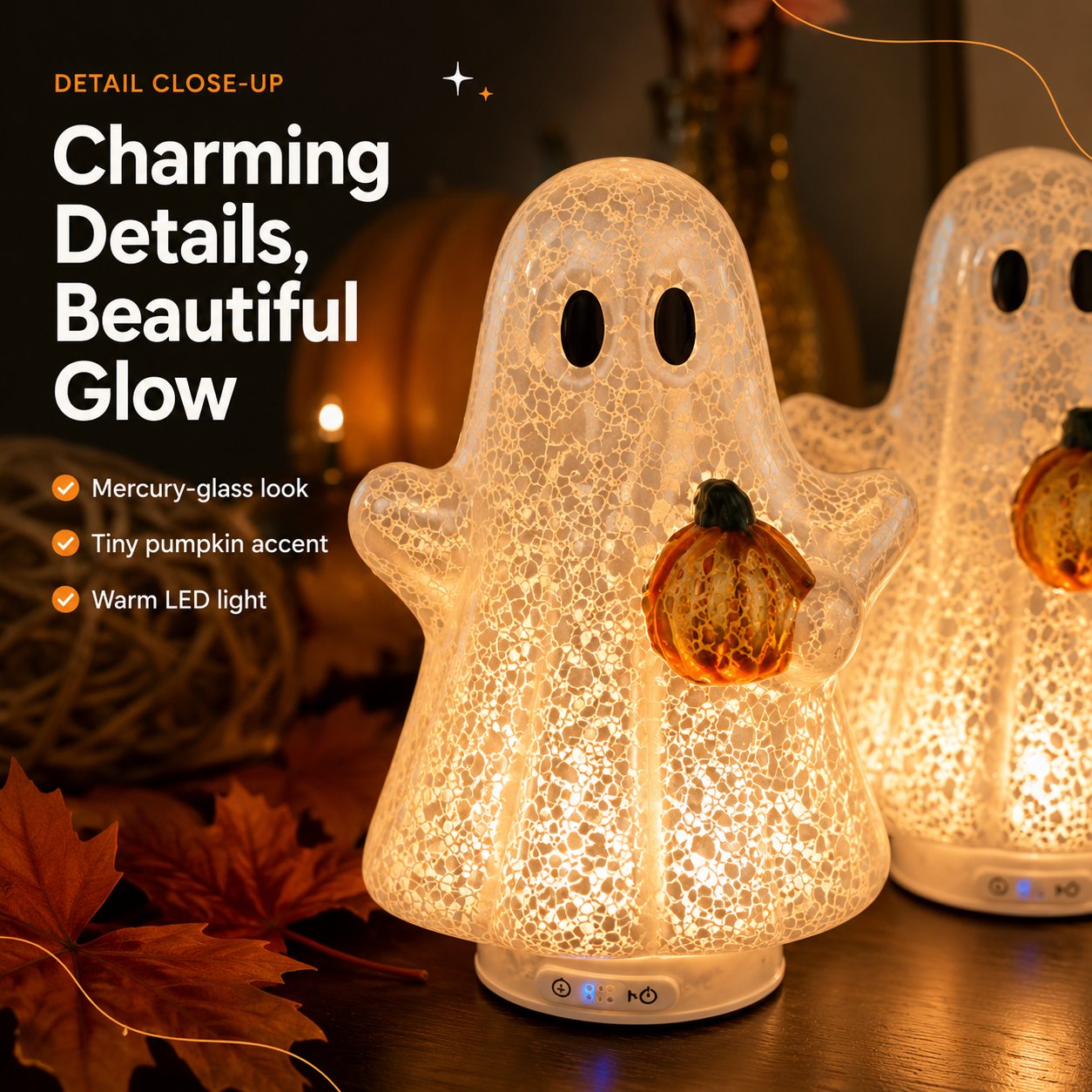 👻 Set of 3 Illuminated Mercury Glass Ghosts-Turn Any Corner Into A Charming Halloween Scene