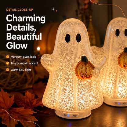 👻 Set of 3 Illuminated Mercury Glass Ghosts-Turn Any Corner Into A Charming Halloween Scene