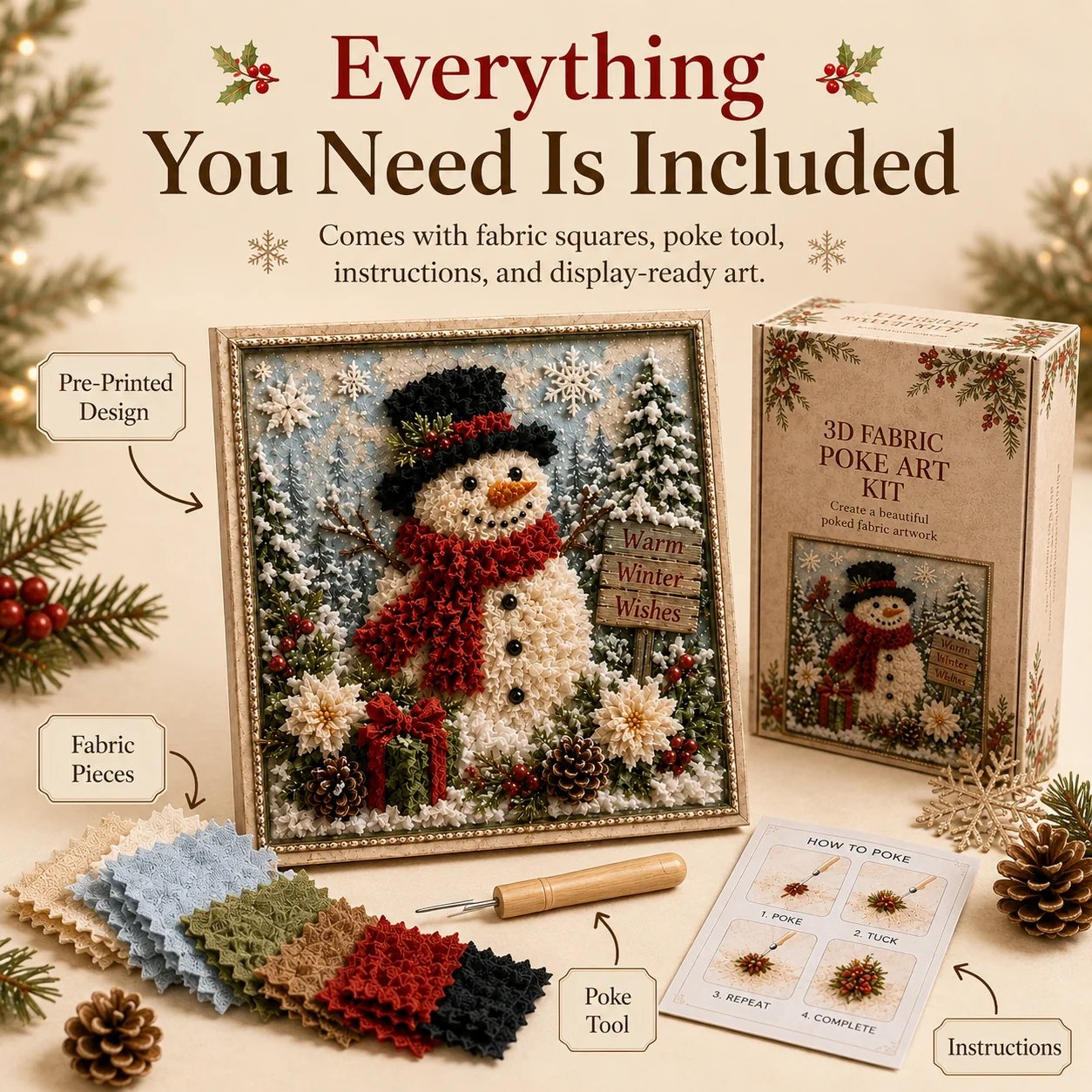 🔥2026 HOT SALE 49% OFF 💥🎄 3D Christmas Fabric Poke Art DIY Craft Kit