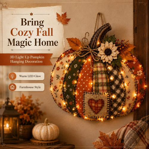 🎃 3D Light Up Pumpkin Hanging Decoration – Rustic Farmhouse Fall Door & Wall Decor
