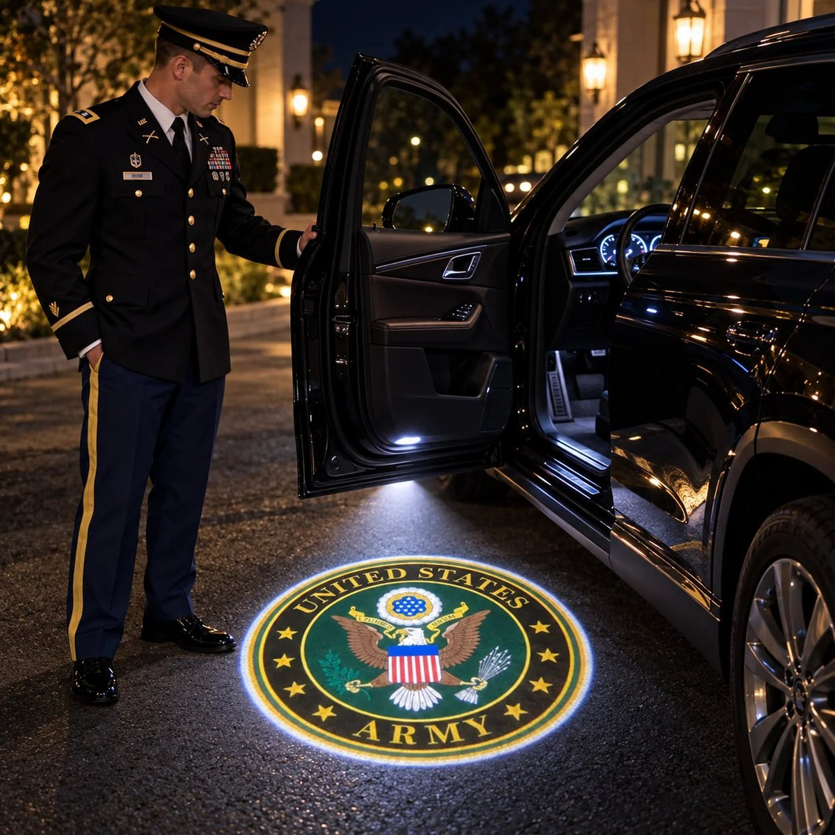 🇺🇸 Pride Shine Car Welcome Light | Patriotic Door Projection for Veterans & Military Families 🎖️