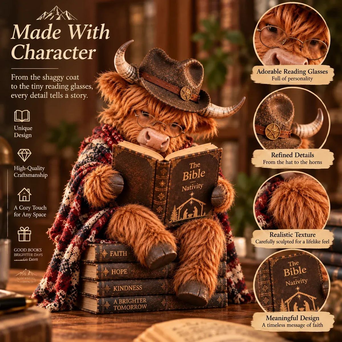 ⏳ Last Day 49% OFF – 🐮 Highland Cow Bible Nativity Figurine | Bookish Christmas Faith Décor for Shelves, Desks & Meaningful Gifts 🎄