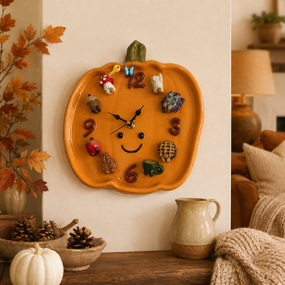 🎃 Cozy Harvest Pumpkin Clock | Semi-Handcrafted 3D Autumn Details, Rearrangeable Charms & Cord-Free Tabletop Display 🍂✨