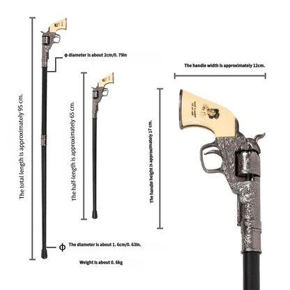 🤠 Western Revolver Walking Cane – Adjustable Vintage Design