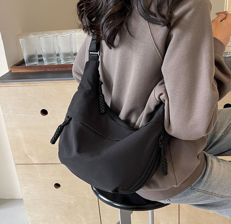 🏆5k sold this week!🔥Designer Direct Sales👜Women's Fashion Plain Color Nylon Crossbody Hobo Bag