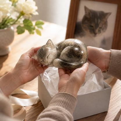 Sleeping Cat Pet Memorial Fur Keepsake — Keep a Real Part of Them Close