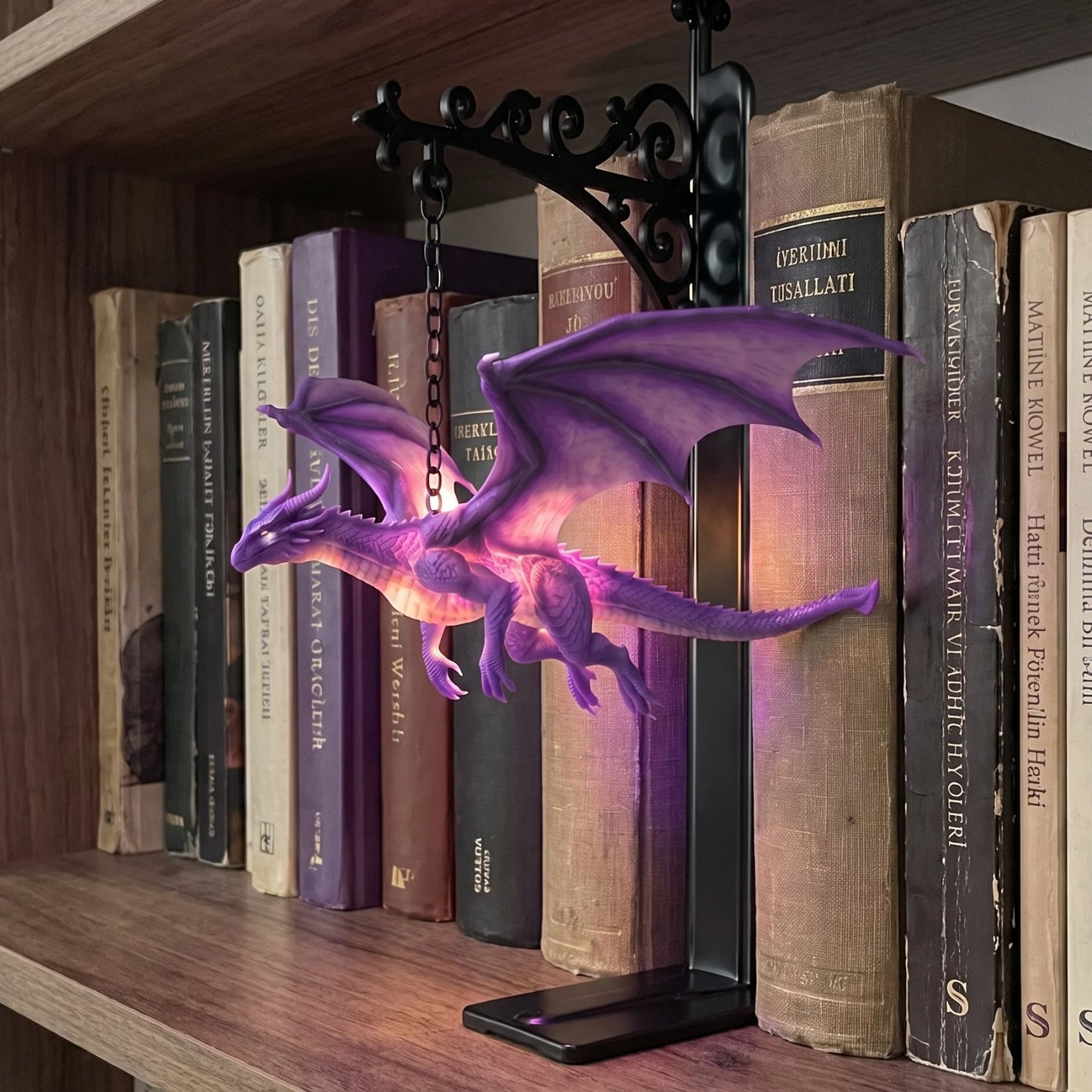 🐉 DragonGlow Hanging Purple Dragon Bookend Light – Let a Glowing Dragon Guard Your Favorite Stories 📚🌠