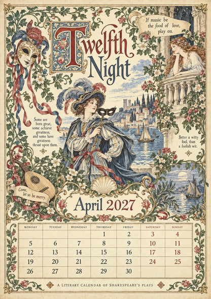 A Shakespearean Year 2027 – 12 Plays Through the Seasons | Vintage Illustrated Wall Calendar
