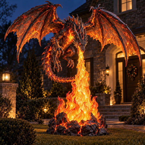 🐉🔥 Fire-Breathing Dragon Lighted Statue | Molten Lava Fantasy Outdoor Décor, Gothic Garden Display & Dragon Lover Gift