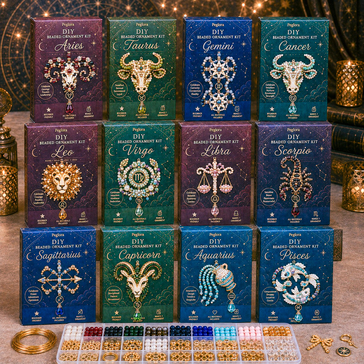 ⏳ Last Day 49% OFF – 🌙 Beginner-Friendly Zodiac Blessing Beaded Ornament DIY Kit Collection | Complete Kit with Beads, Crystal Accents, Zodiac Charms & Step-by-Step Guide Included 💕