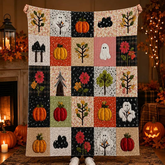 Cottagecore Halloween Patchwork Throw Blanket 🎃