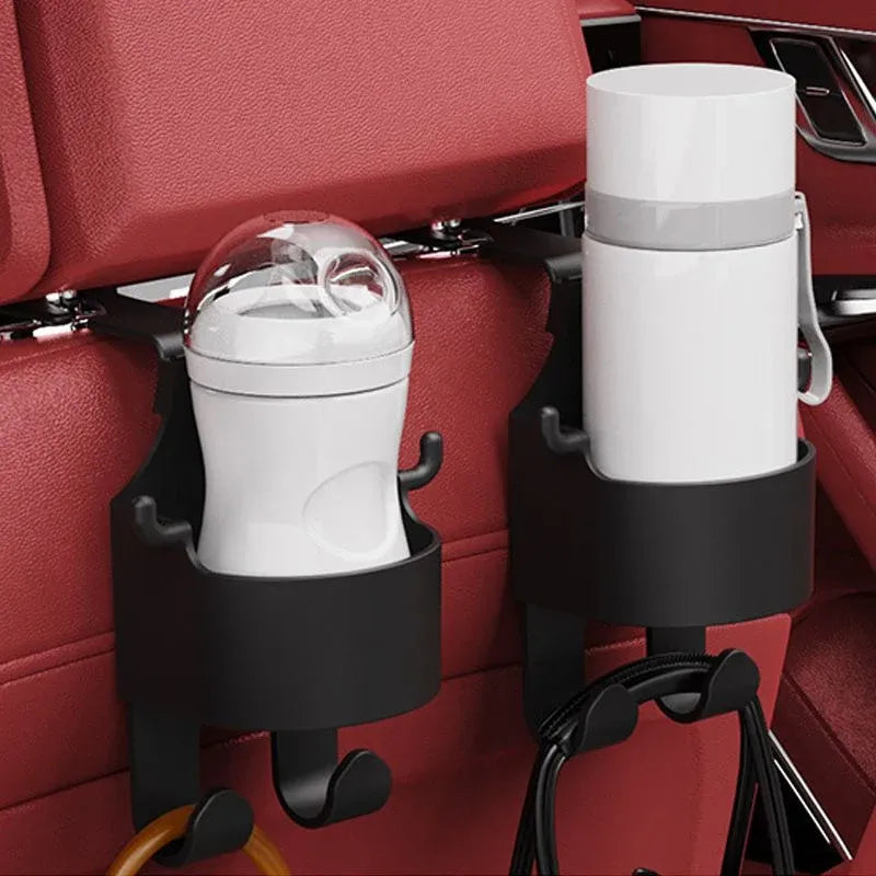Car Seat Headrest Cup Holder with Hooks – Back Seat Organizer