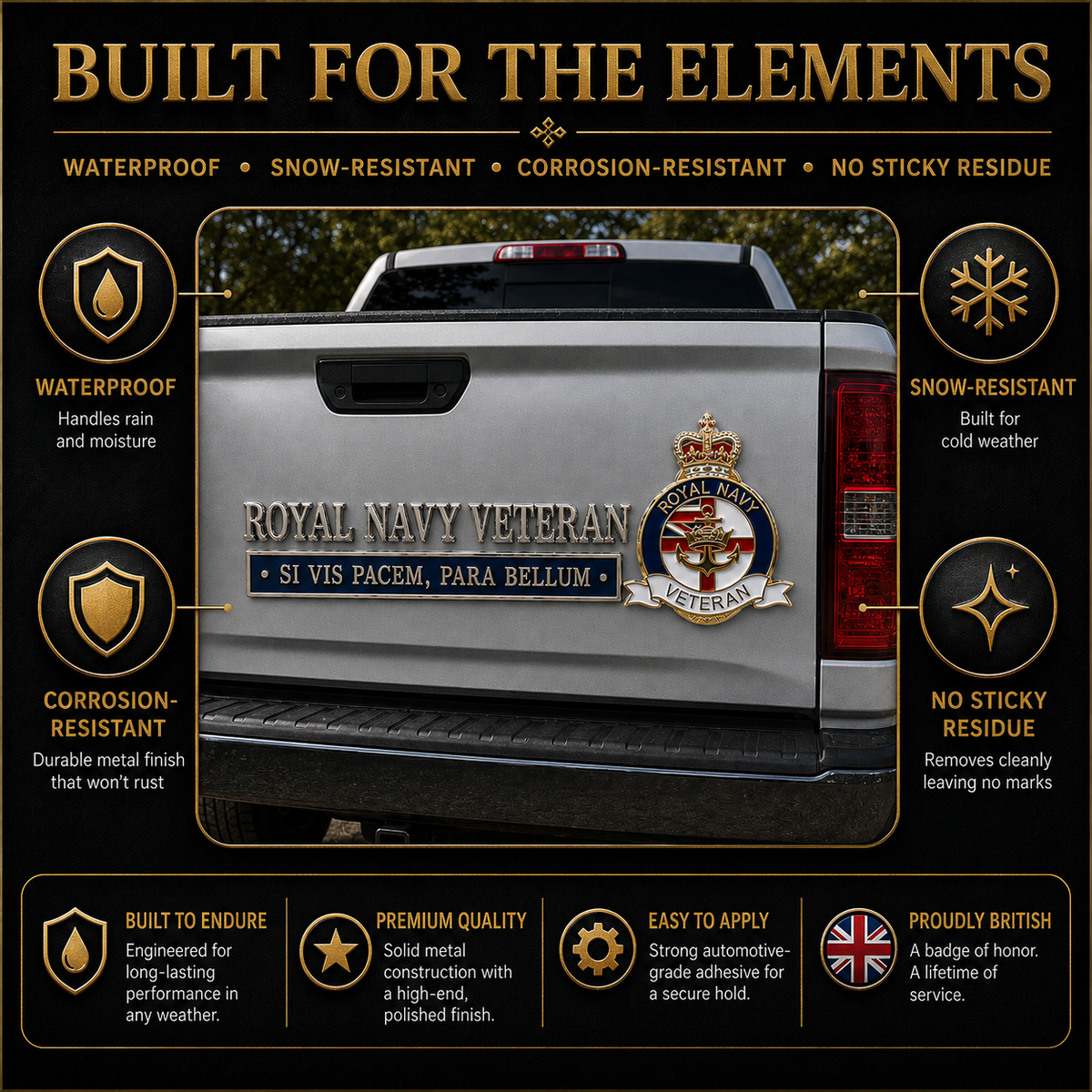 ⚓Royal Navy Veteran “Si Vis Pacem, Para Bellum” Tribute Metal Car Emblem