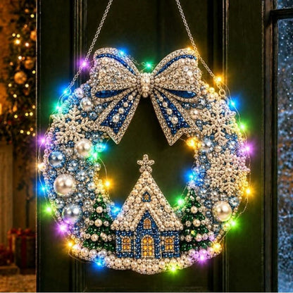 LED Weihnachts-Perlen-Diamantbild – Funkelnde Weihnachtskranz-Dekoration mit 19 Motiven