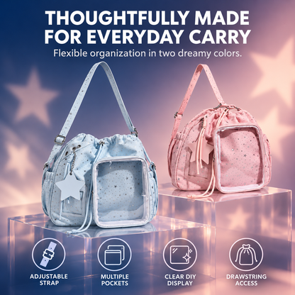 Star Print Multi-Compartment Shoulder Bag