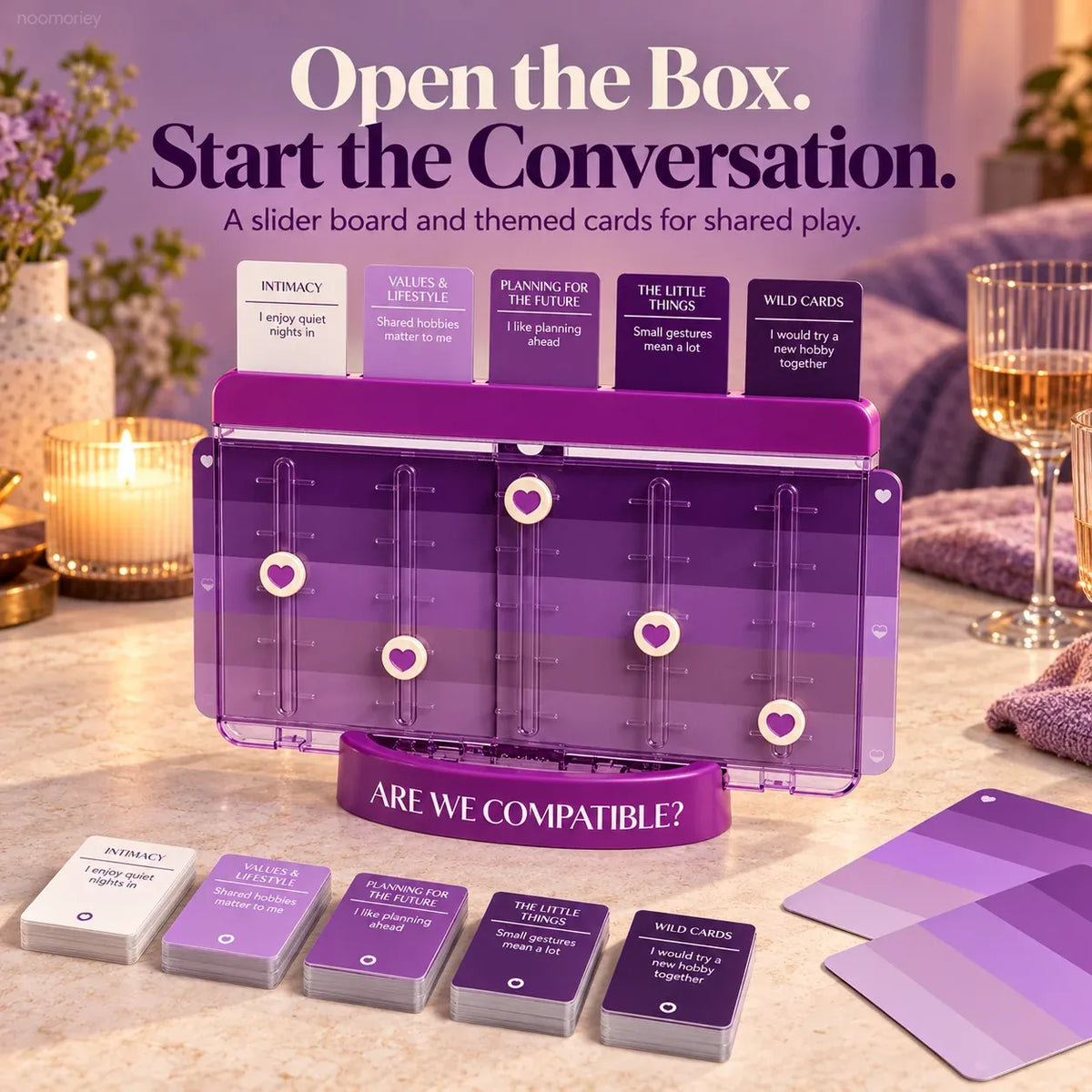 💜 Are We Compatible? Couples Conversation Game – Heart-Slider Board for Date Nights & Meaningful Moments