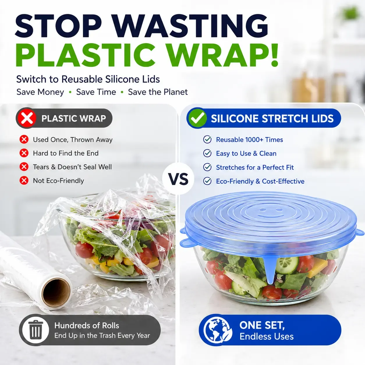 🍃 Silicone Stretch Lids – Ditch Plastic Wrap, Choose a Better Way
