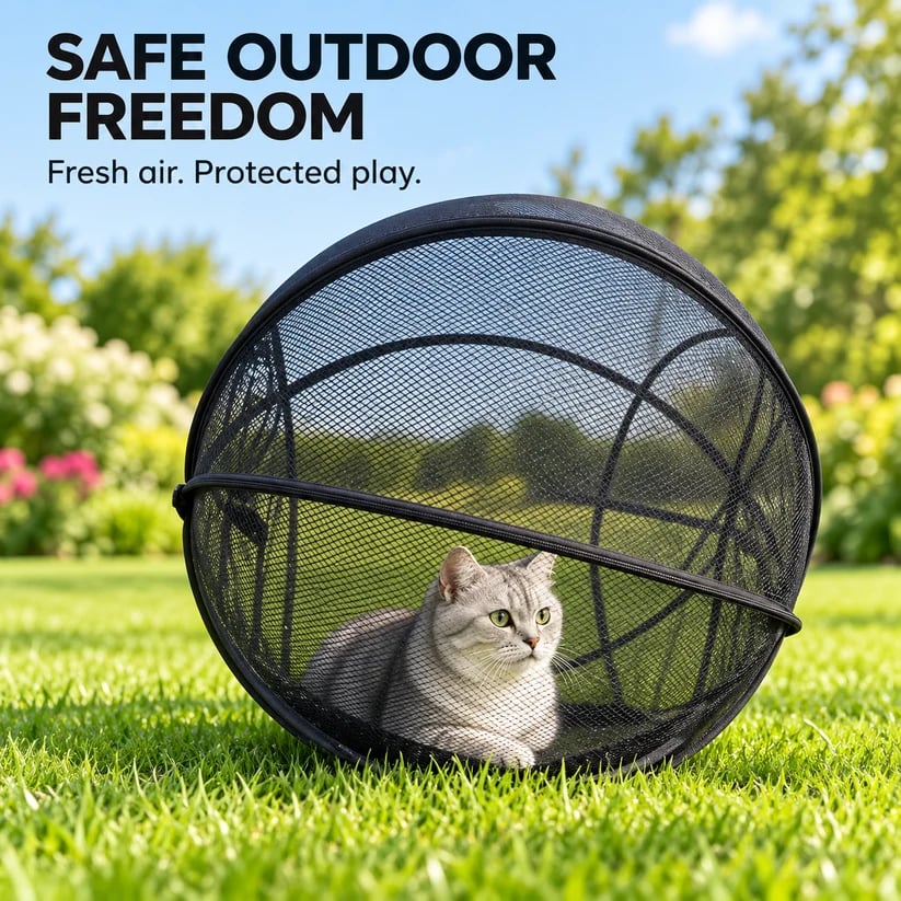 🐱 RollyCat 360° Mesh Cat Playpen – Spacious, Breathable & Secure Outdoor Play Space for Cats