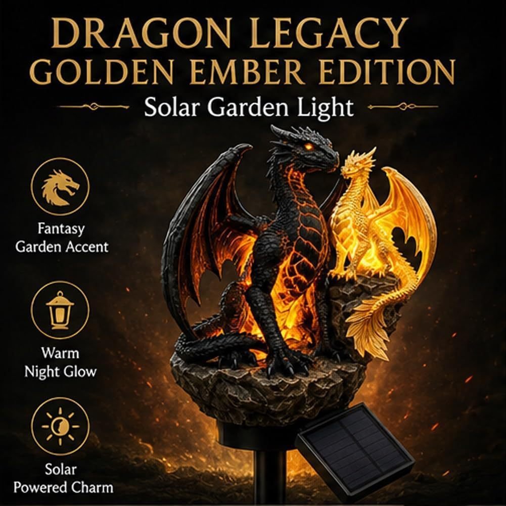 🐉 Solar-Powered Twin Dragon Garden Sculpture Light-Fantasy Outdoor Decor • Twin Ember Glow Edition