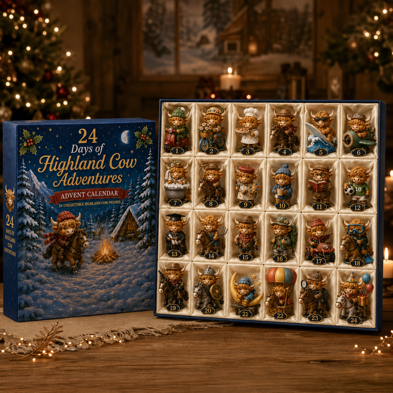 Highland Cow Adventures Advent Calendar 2026 – 24 Days of Unique Highland Cow Miniature Collectibles