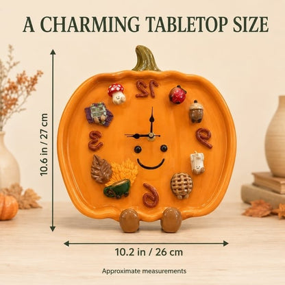 🎃 Cozy Harvest Pumpkin Clock | Semi-Handcrafted 3D Autumn Details, Rearrangeable Charms & Cord-Free Tabletop Display 🍂✨
