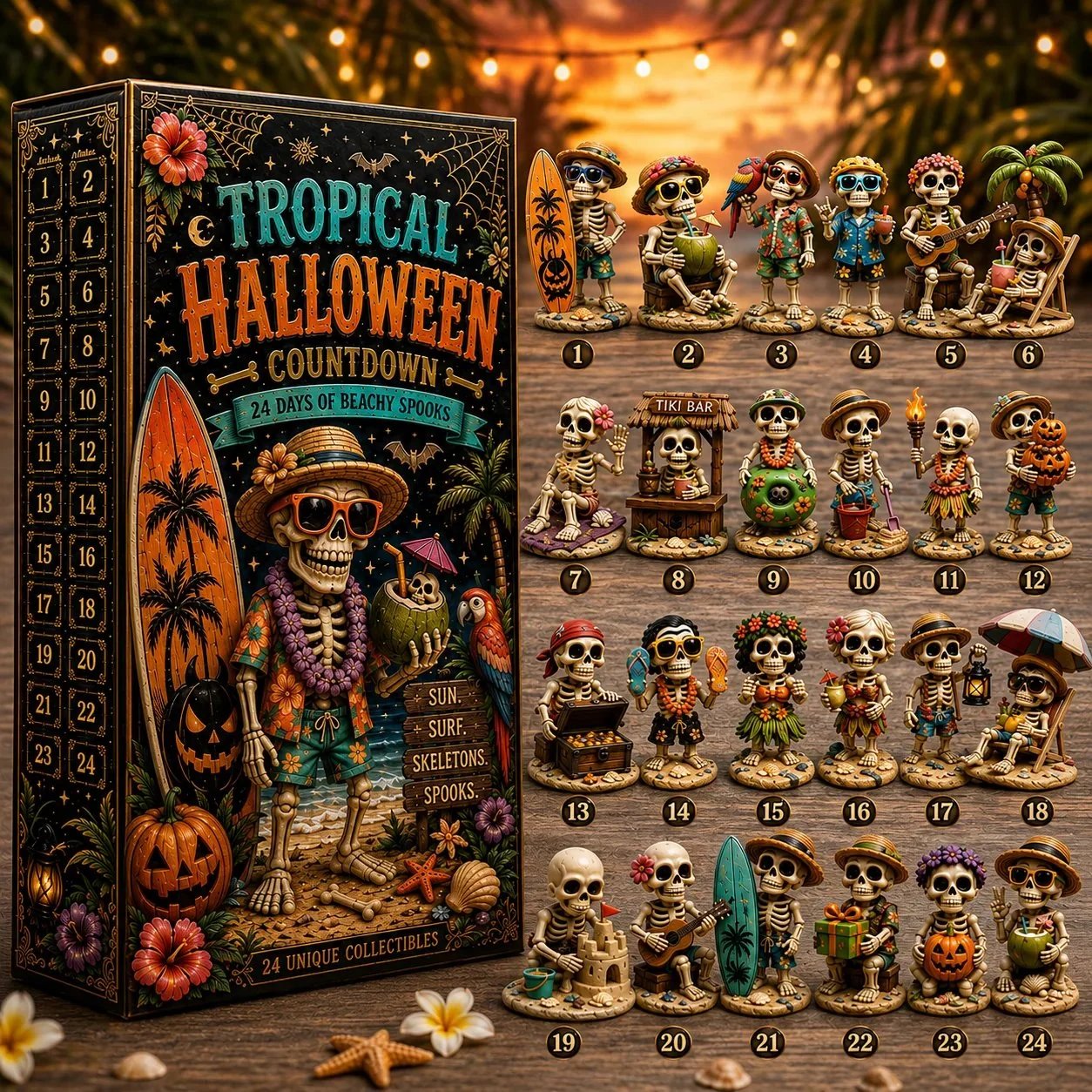 ✨24-Day Christmas Countdown Advent Calendar –Beach Vacation Skeleton Ornament