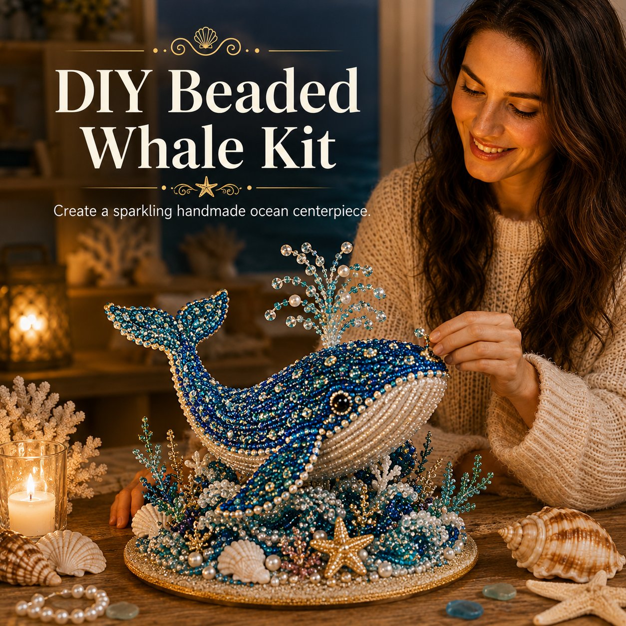 🔥 LAST DAY 49% OFF – 🌊 Ocean Sparkle Animal Craft Kit | Create a Dimensional Underwater Centerpiece with Colorful Beads, Pearls & Coastal Details 🐚✨