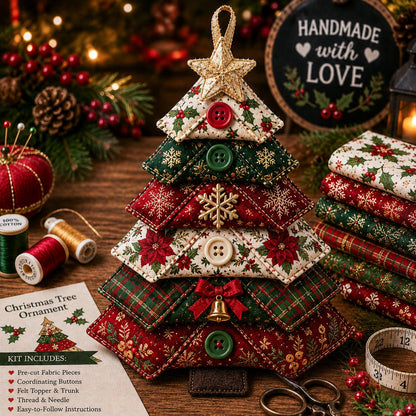 🎄 Layered Fabric Tree Ornament DIY Sewing Kit 🎁 Create A Cozy Handmade Fabric Tree Ornament  ✨