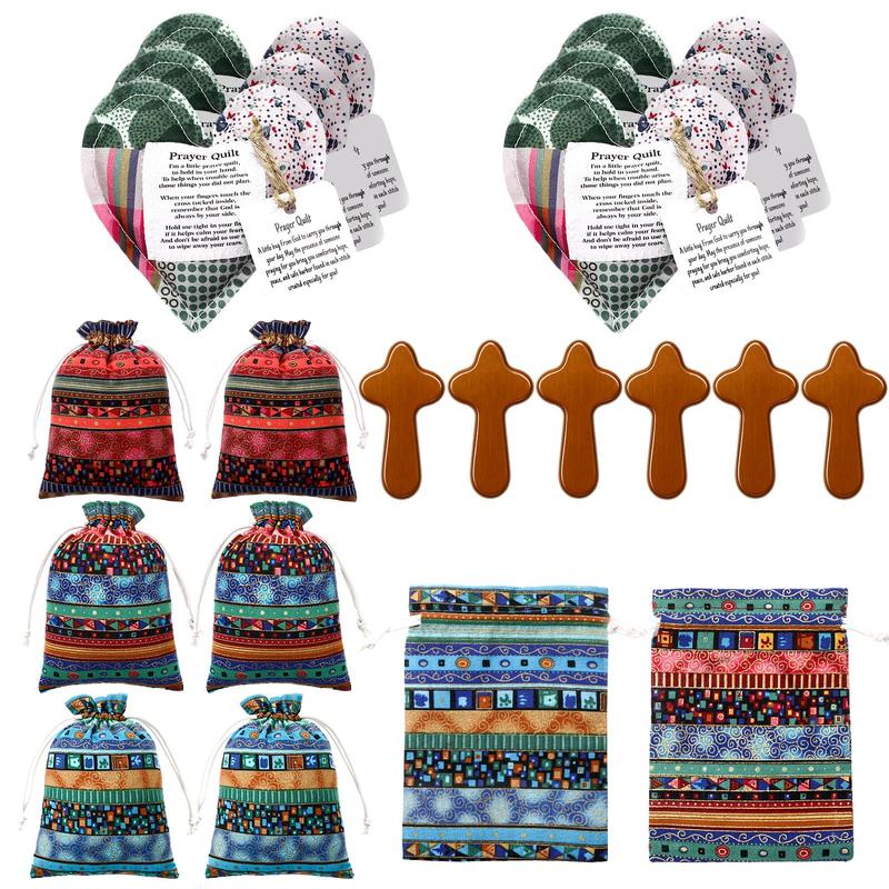 🎁6 Sets Pocket Prayer Quilt Set | Mini Handmade Prayer Blankets with Cross & Drawstring Bag Christian Gifts✝️