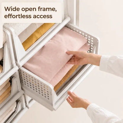 Foldable Drawer-Style Wardrobe Storage Box – Stackable Clothing & Closet Organizer