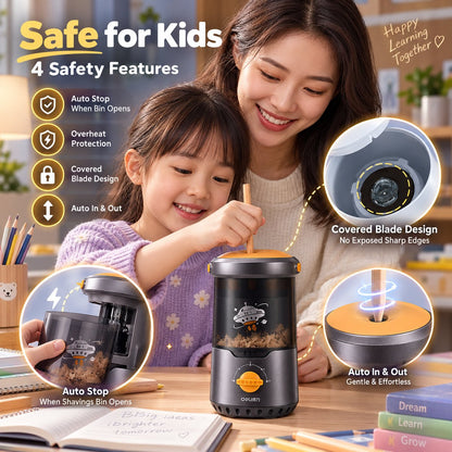 Automatic Electric Pencil Sharpener: Safe Smart Pencil Sharpener for Kids Homework & Classroom Study