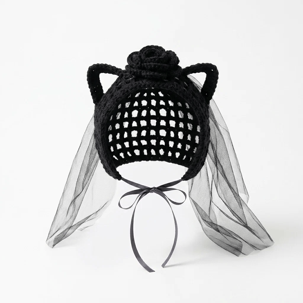 🖤🐾Handmade Gothic Crochet Cat Hat