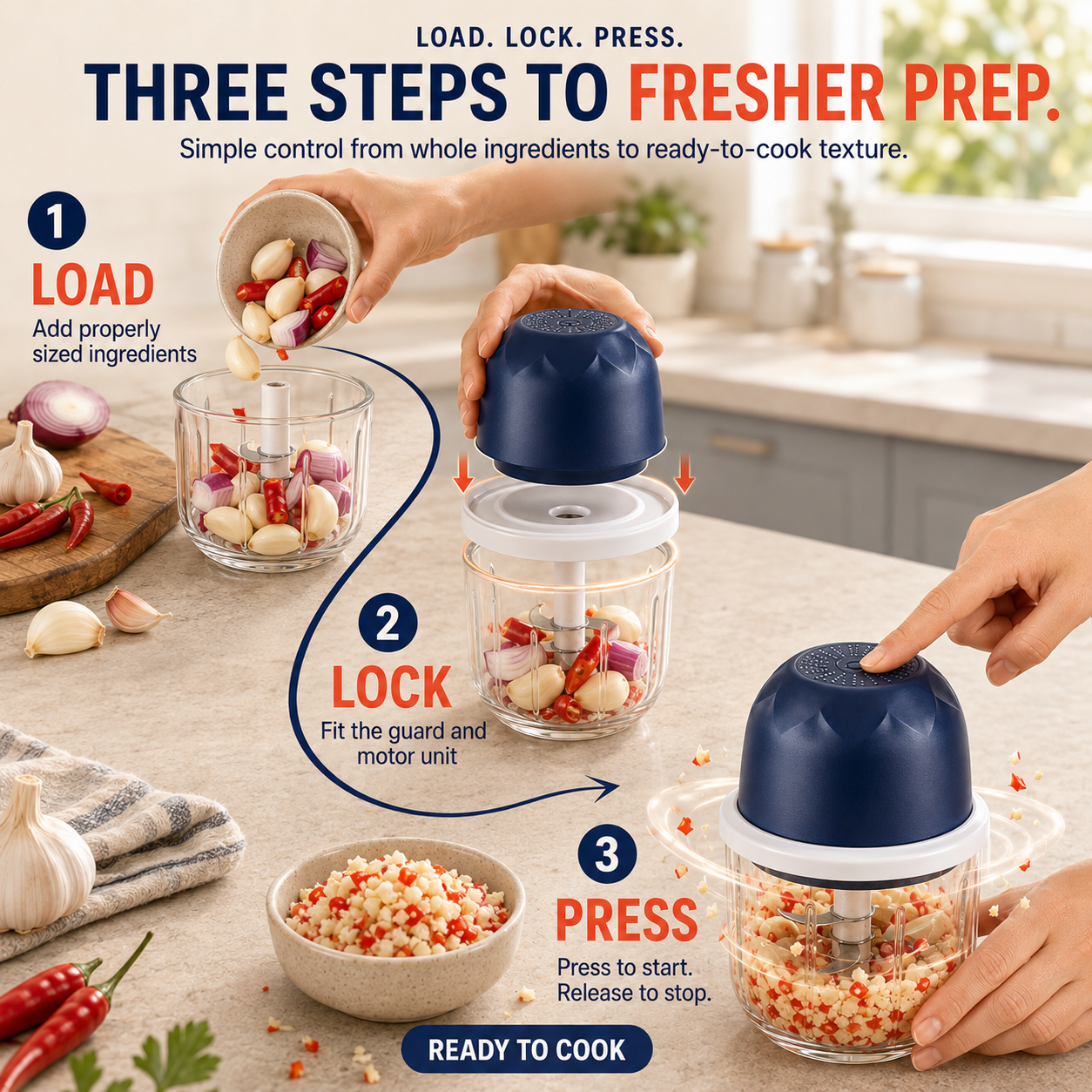 One-Touch Cordless Mini Food Chopper – 350mL Glass Bowl & 6-Blade Power ⚡