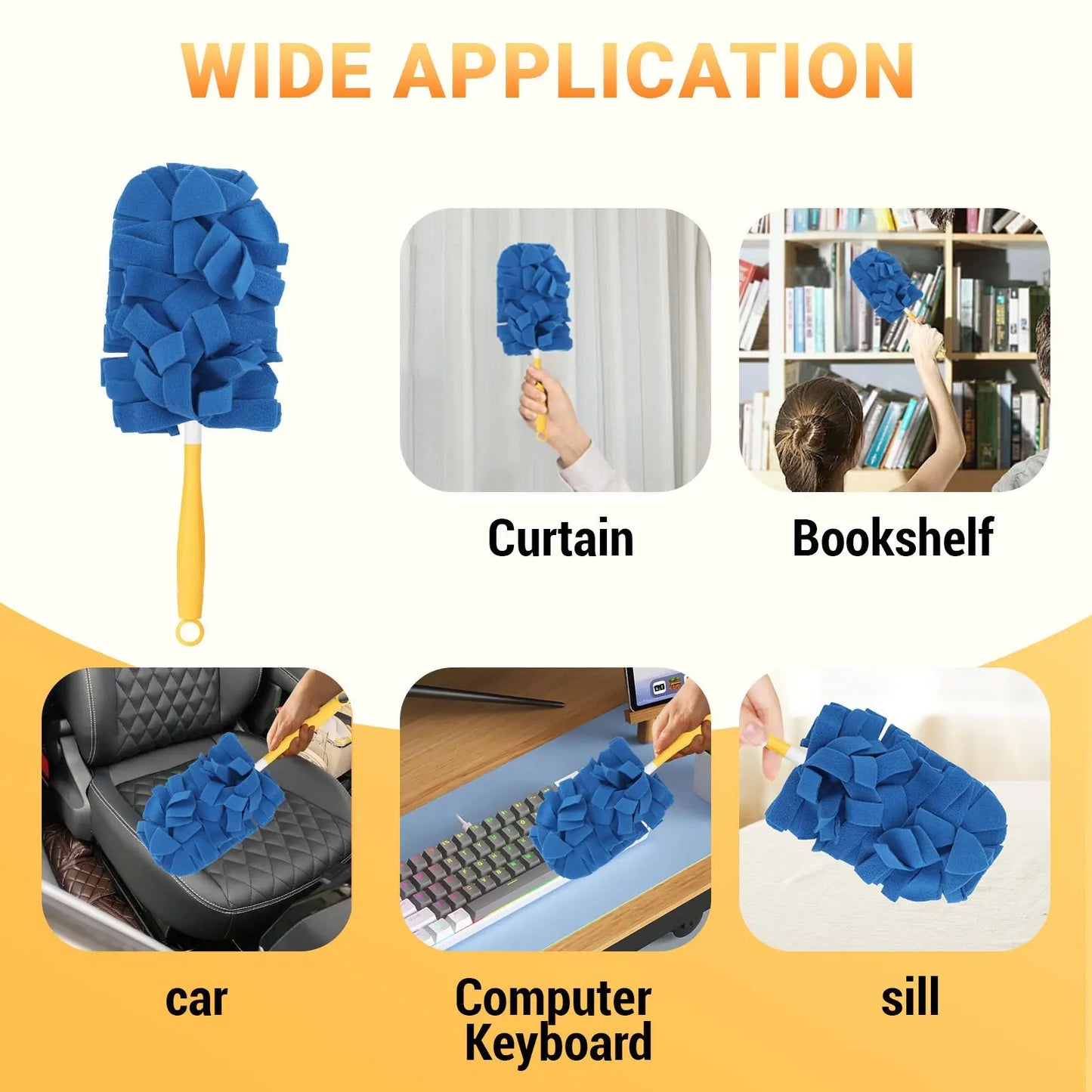 6-Pack Reusable Electrostatic Duster Refills with Handle – 360° Flexible Microfiber Dust Cleaner for Furniture, Ceiling Fans & Blinds