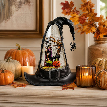 Witches Hat Lighted Water Lantern With Swirling Glitter