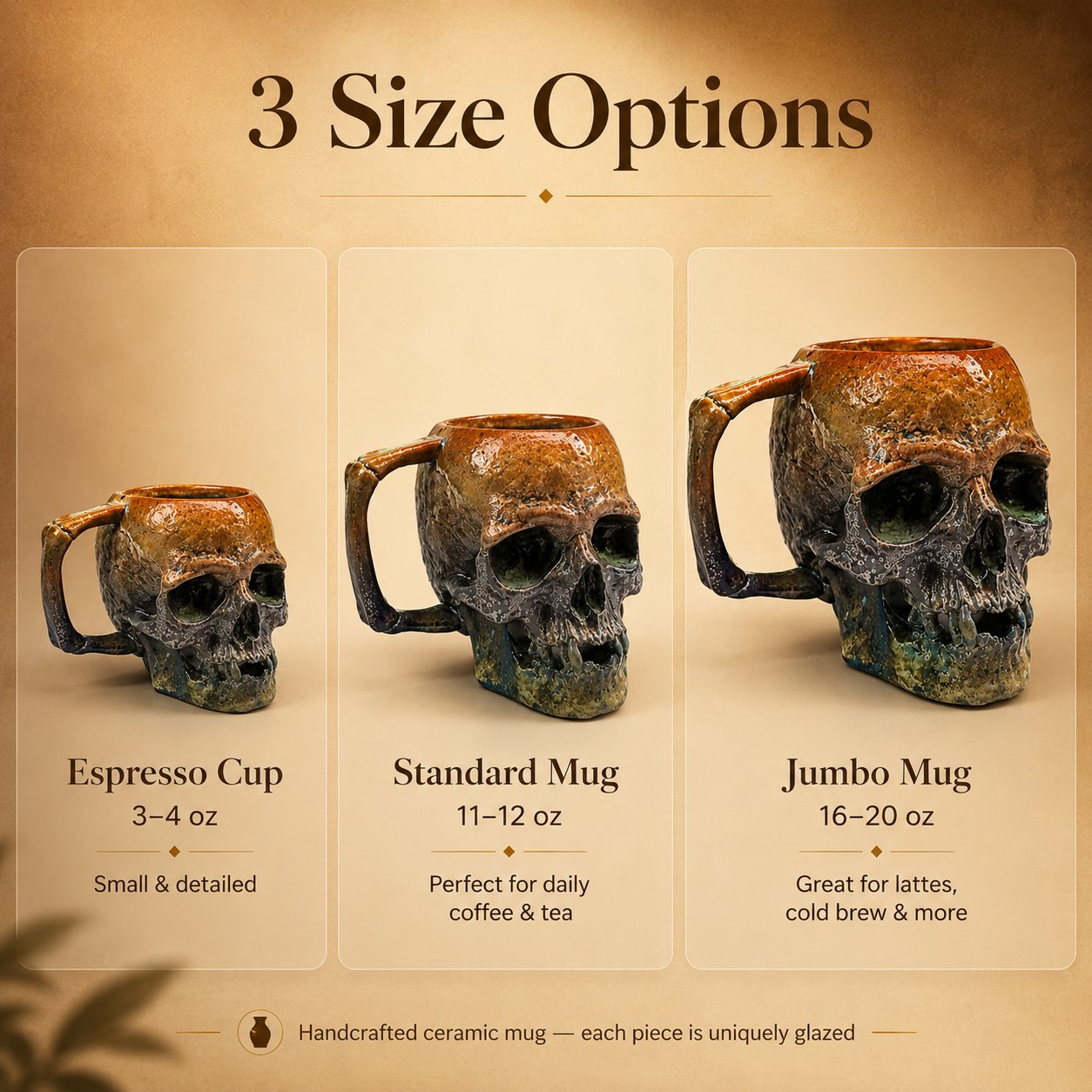 💀Gothic Sunfire Skull Handmade Ceramic Mug
