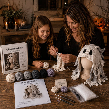 🔥 LAST DAY 49% OFF – 🎃✨ Halloween Hood Hat DIY Crochet Kit | Premium Soft Yarn Materials with Step-by-Step Guide DIY Handmade Wearable Spooky Character Hood 🧶🎭✨