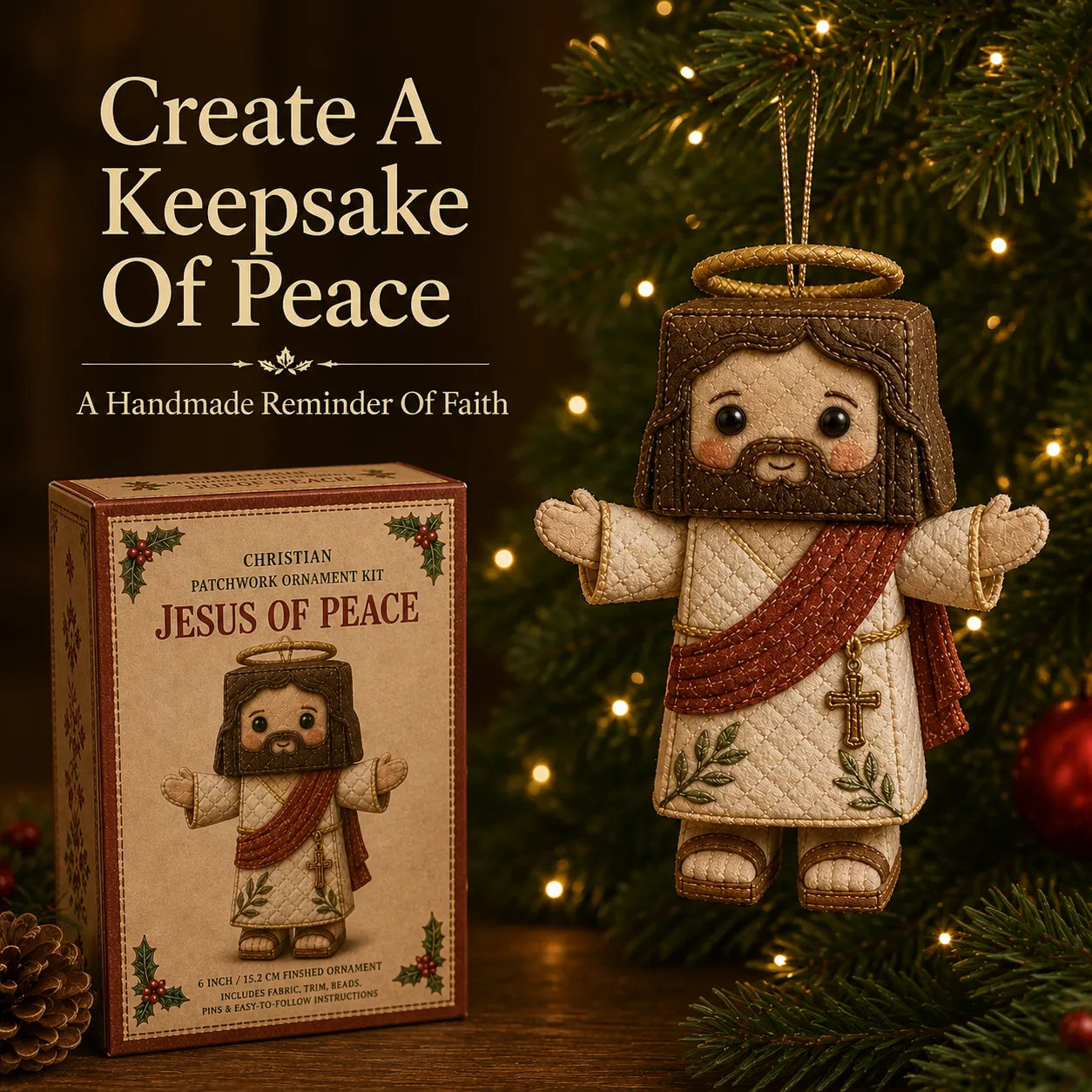 ⏳ Last Day 49% OFF – ✝️ Beginner-Friendly DIY Christian Block Figure Patchwork Ornament Kit Collection | Complete Kit with Pre-Cut Fabrics, Padded Ornament Form & Step-by-Step Guide Included 💕