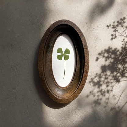 🍀Four-Leaf Clover in Oval Frame, Good Luck Charm, Pressed Clover, Handmade Botanical Decor