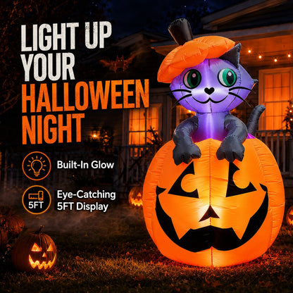 Giant Halloween Pumpkin Cat Inflatable Yard Decoration